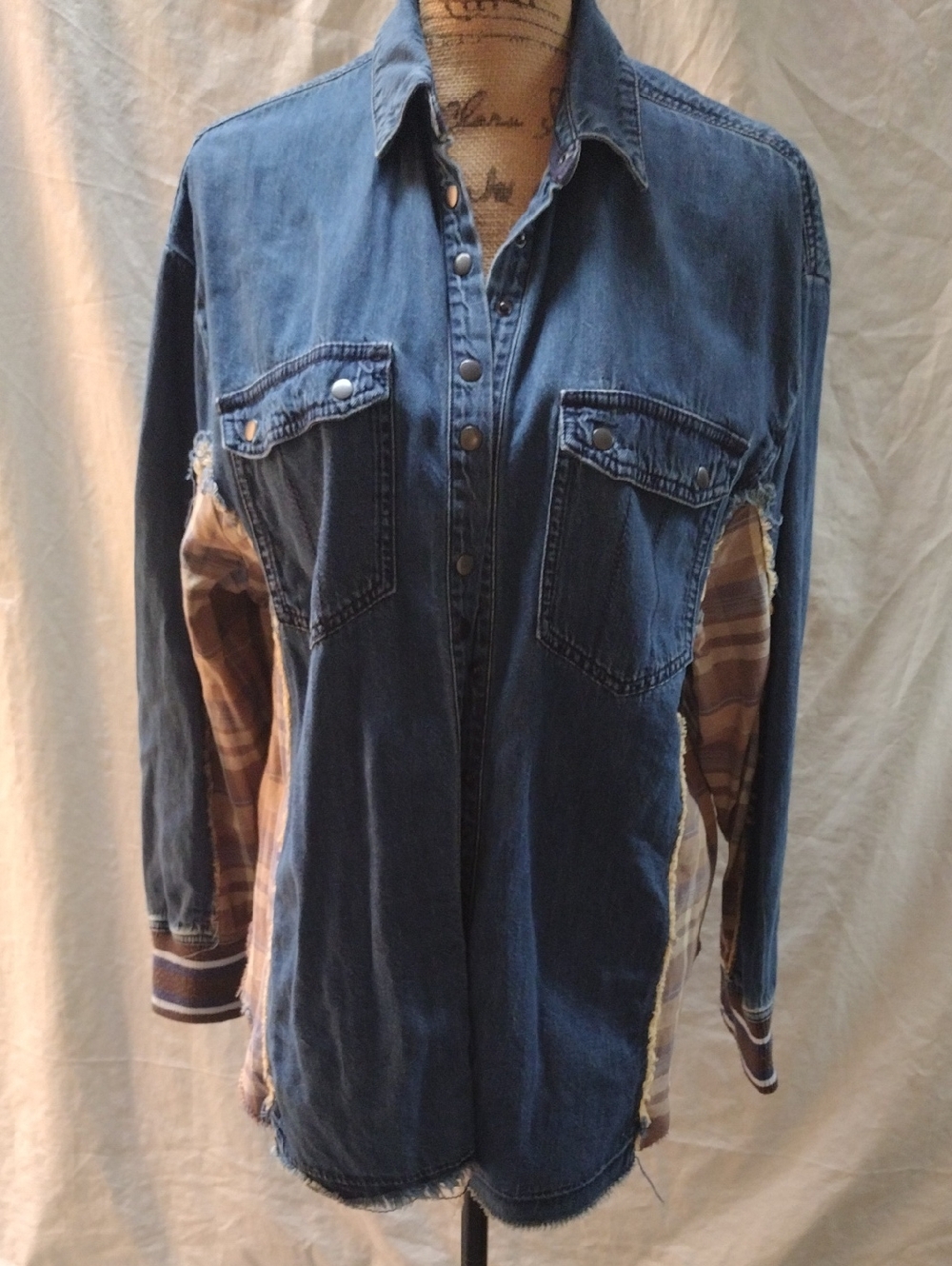 We The Free Blue Denim Shirt with Navy Trim